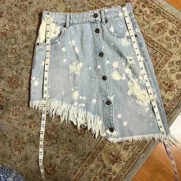 NWT RETROFETE   maeve denim skirt medium asymmetric distressed boho - Picture 8 of 9